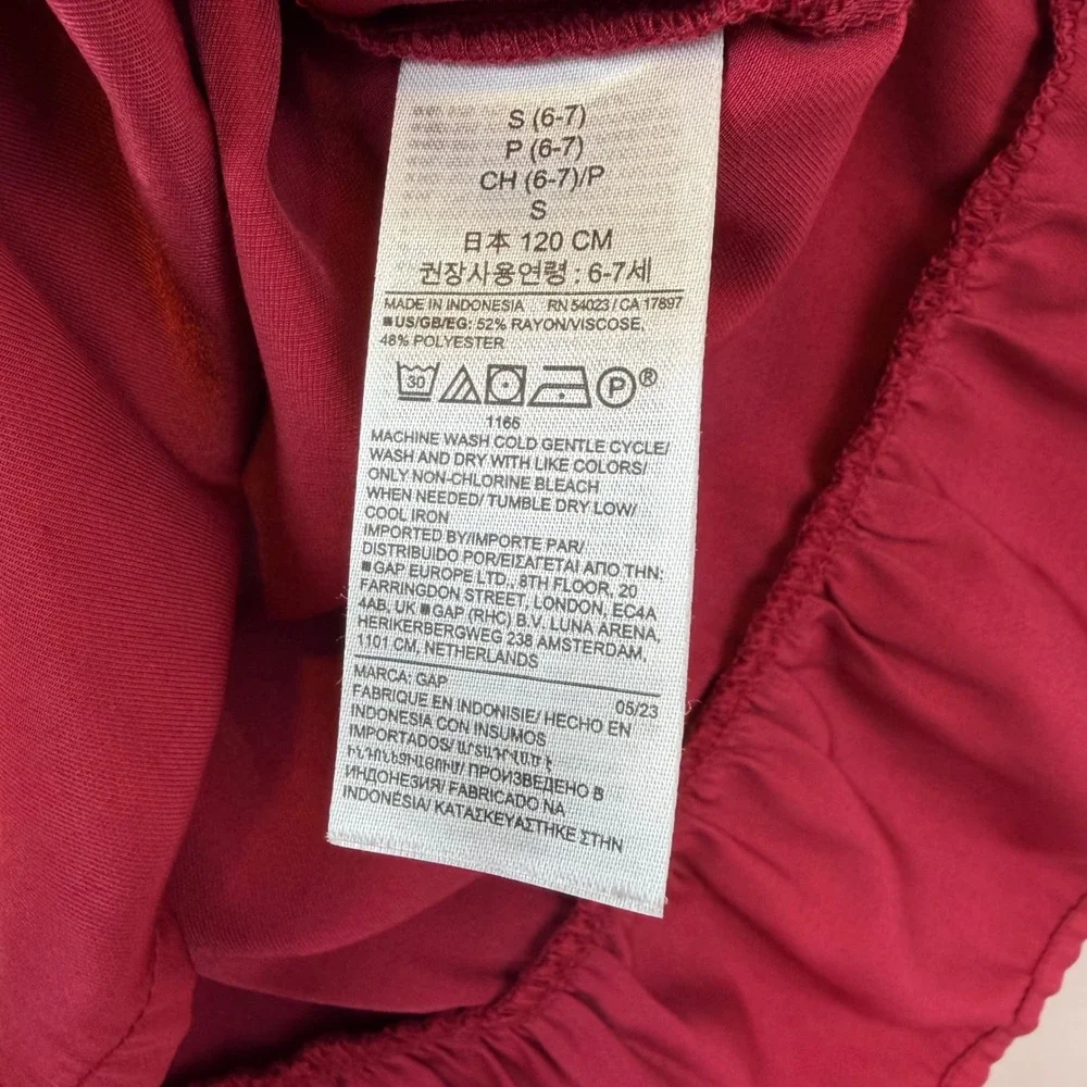 Gap‎ Kids Girls Burgundy Long Sleeve Tiered Button Front Dress Size S 6-7